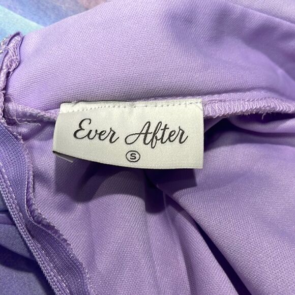 Ever After Pastel Watercolor Deep V-Neck Sheer Tulle Maxi Dress Sz S - Picture 14 of 16